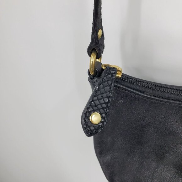 Coach Ashley Black Leather Snake Embossed Accent Gold Hardware Shoulder Purse - Picture 5 of 12